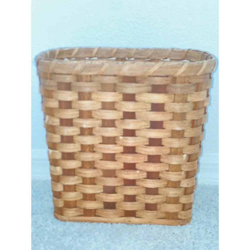 VTG Amish Hand Woven Basket Signed Orville J Gingerich Wastebasket Trash Bin